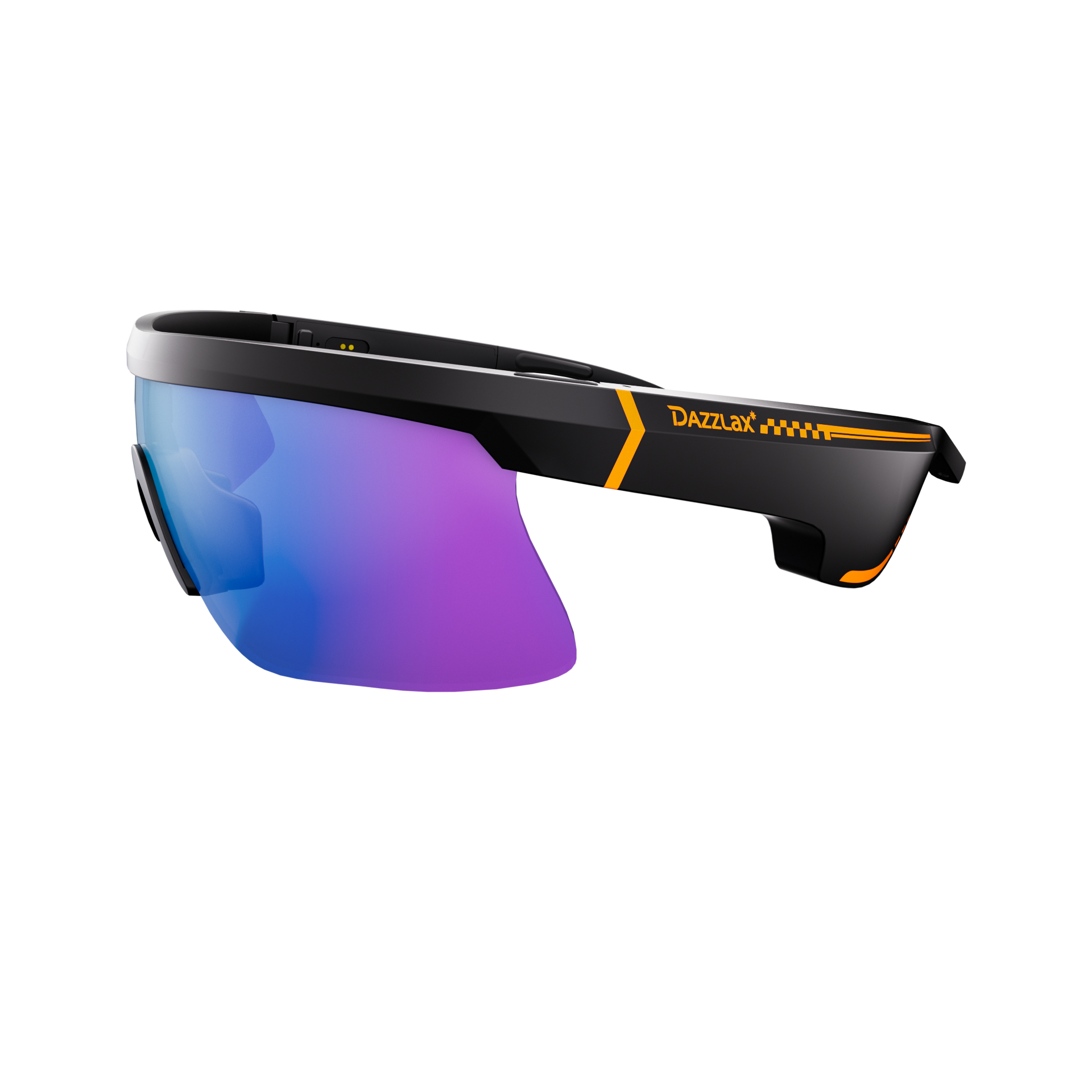 Side view of Dazzlax E20 sports smart glasses with built-in open-ear speakers
